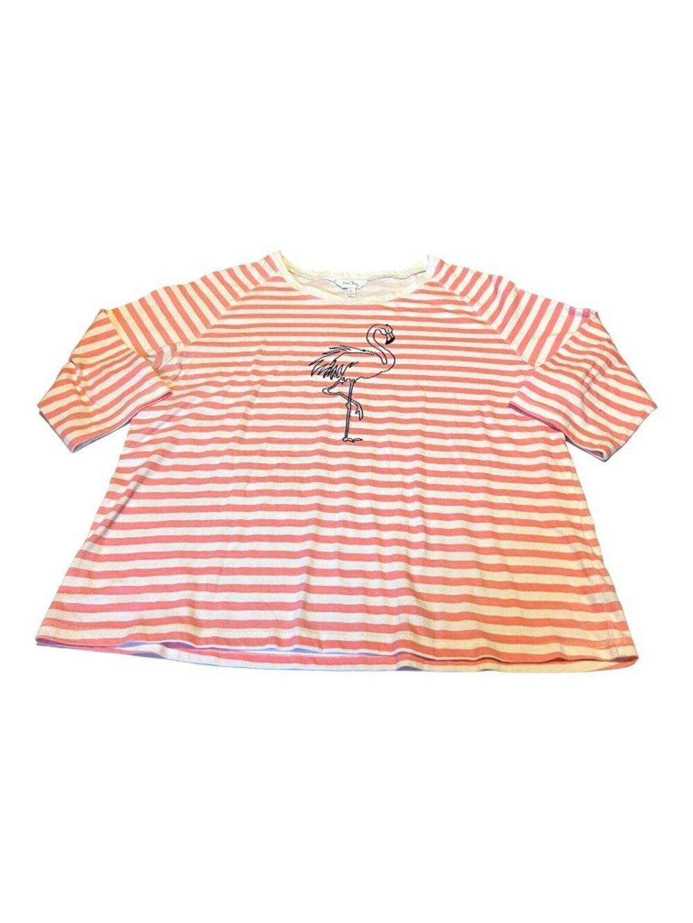 Coral Bay Shirt 1/2 Sleeve White Pink Flamingo Tropical Beach XL Striped Blouse